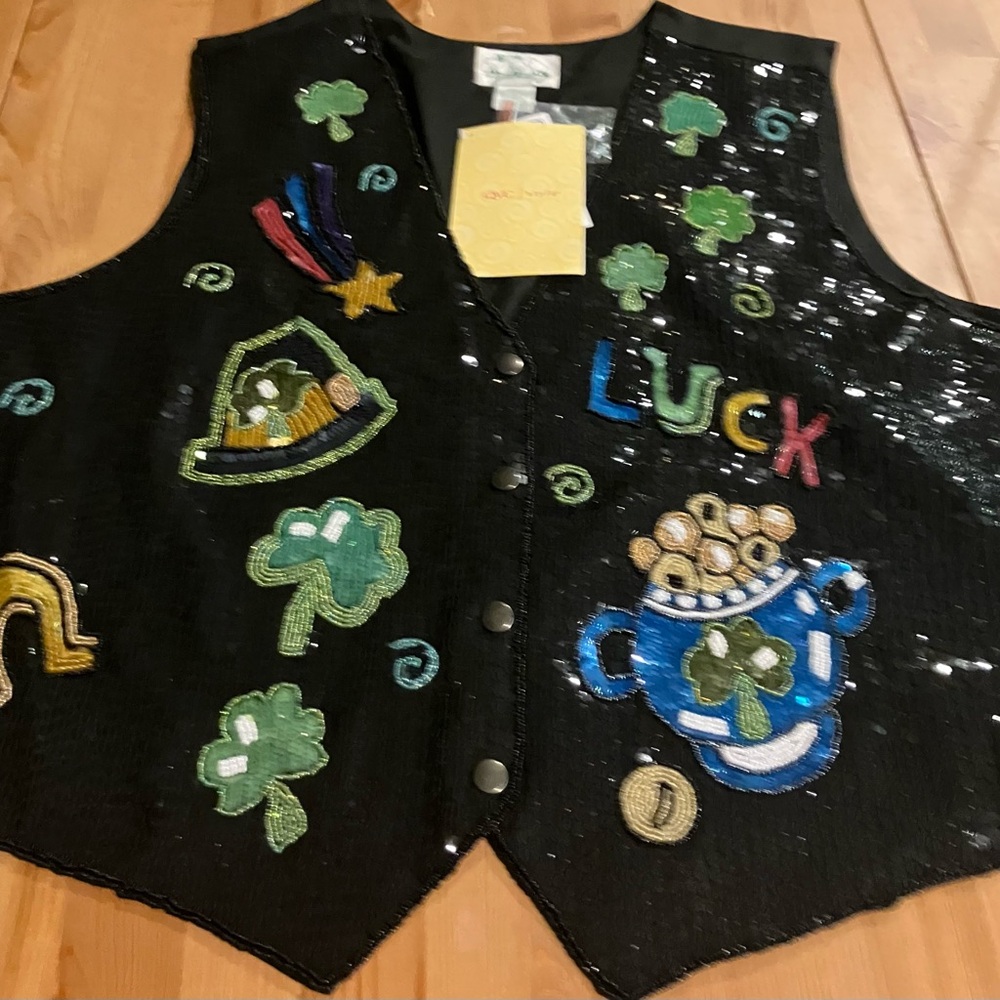 NWT Quacker Factory Women’s Black Sequin Vest Irish theme Size 2X Vintage 1990’s - Picture 8 of 14